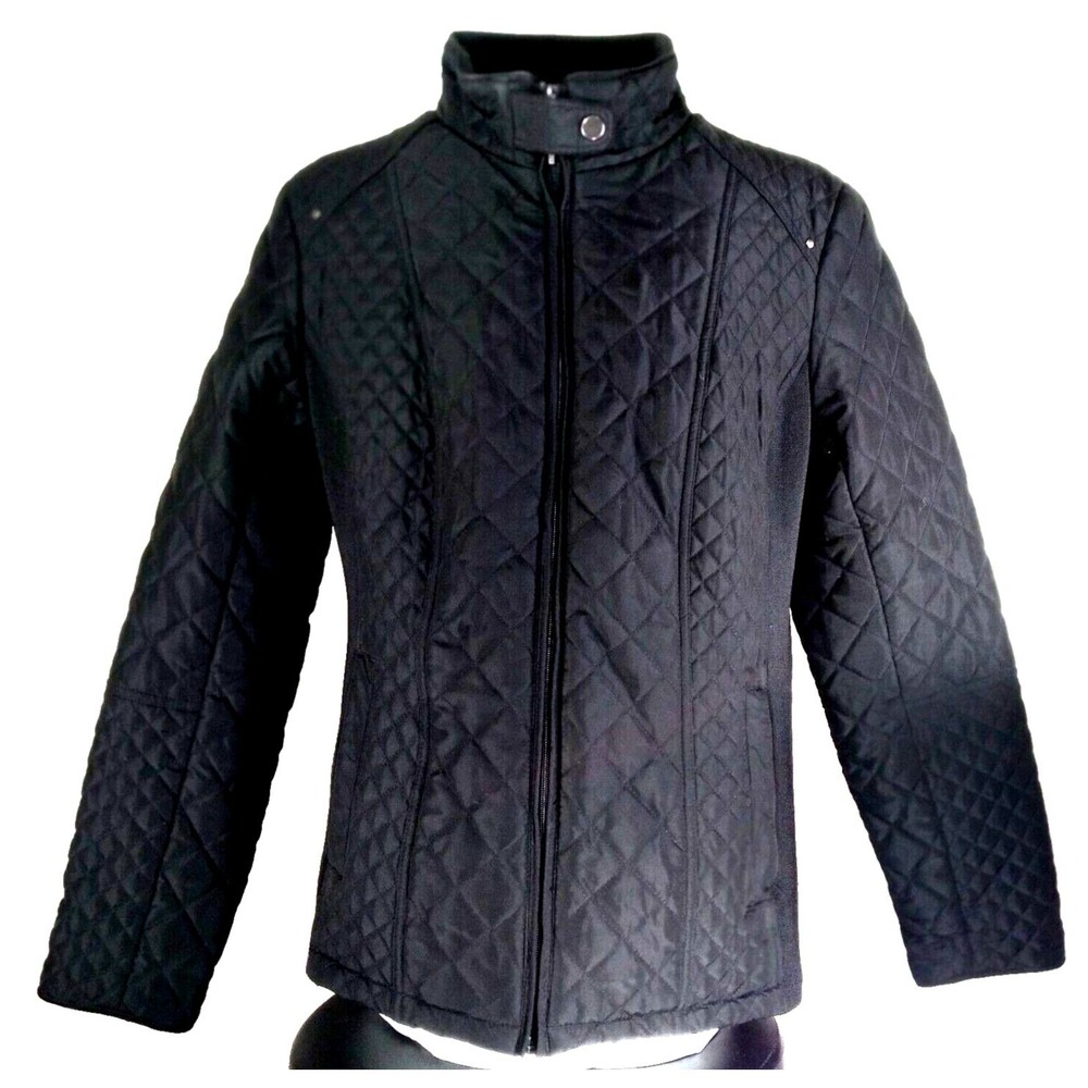Weatherproof Women Sleek Black Diamond Lightweight Quilted Long Sleeve Jacket XL